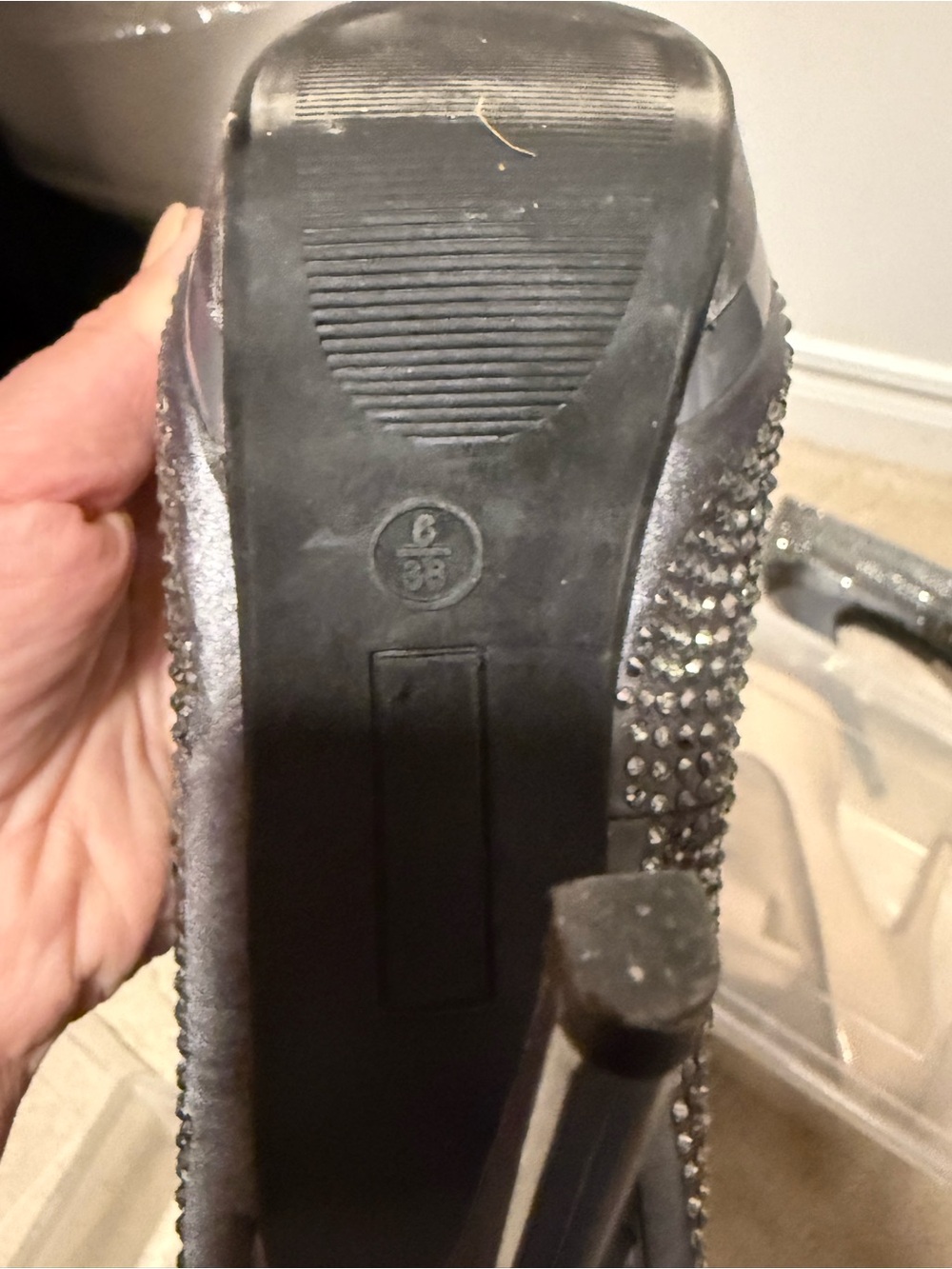 le chateau Gray Peep-Toe Rhinestone Heels - Picture 4 of 4